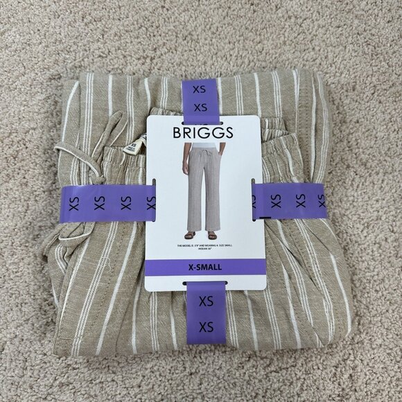 Briggs Ladies Pants XS Linen Blend Pull On Loose Fit White Tan Casual Career NWT - Picture 2 of 6